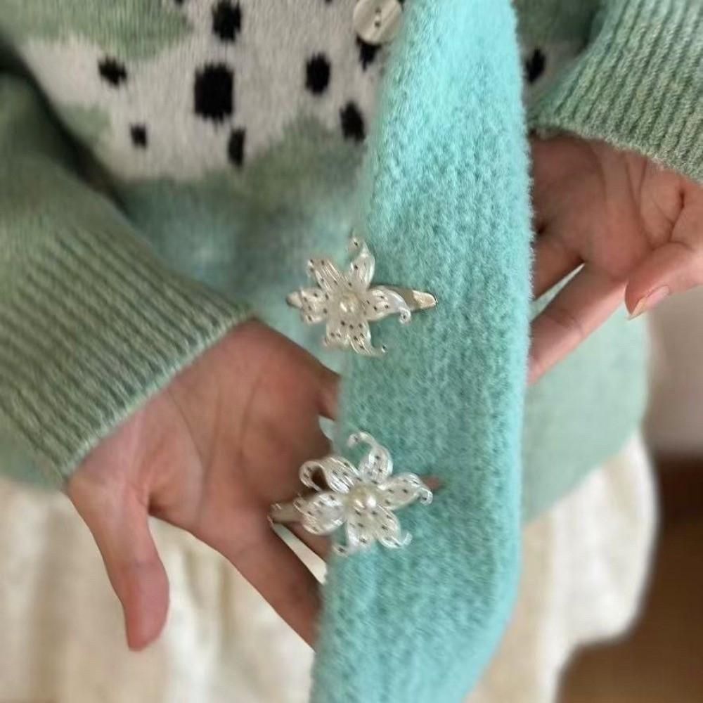 Star Print Flower Hair Clips Pearl Vintage Side Clip Cute Flower Hairpins Women