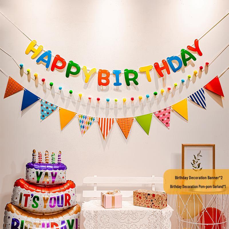 First Birthday Pom-Pom Bunting & Photo Banner for Boys and Girls