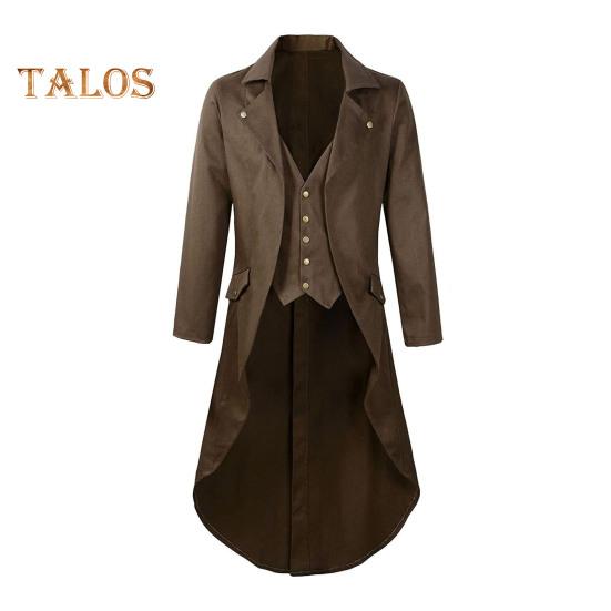 

Мужской готический фрак с лацканами, длинный рукав, однобортный, имитация двухкомпонентного пиджака с карманами, пиджак середины века M светло-коричневого