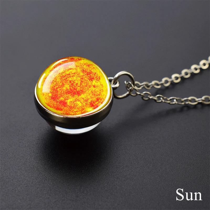 Galaxy Necklace: Solar System Planets & Moon Spherical Crystal Pendant