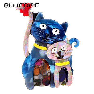 Acetic Acid Plate Acrylic Brooch Cute Cartoon Two Cats Brooch for Woman Man Suit Bag Hijab Pins Gifts