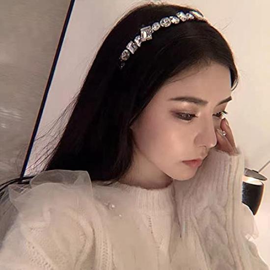 Bandă de păr strălucitoare QinGoo pentru adulți, bandă de păr confortabilă și drăguță, accesoriu de păr coreean pentru femei, nunți, mărgele, (Argint)