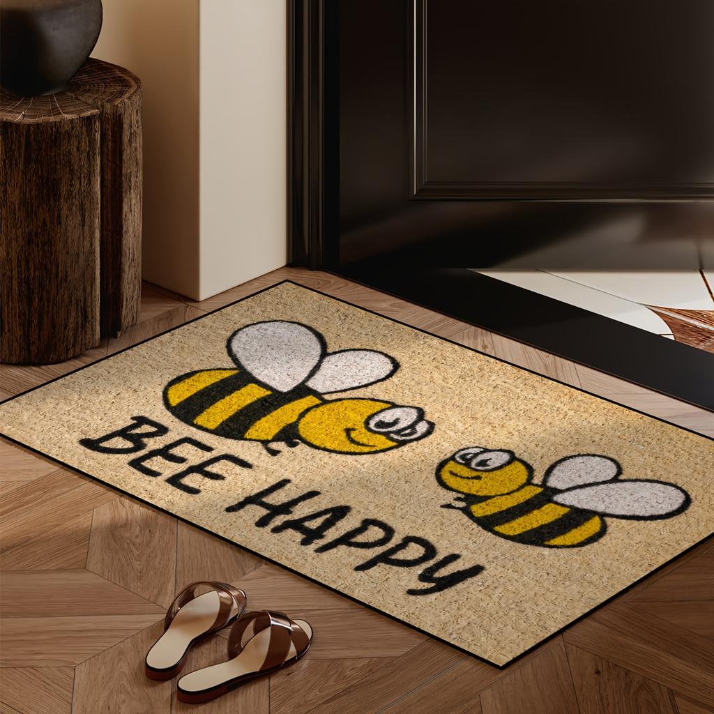 Bee Happy Doormat Welcome Mat Outdoor Carpet Living Room Floor Mat Rug For Bedroom Lightweight Home Decor