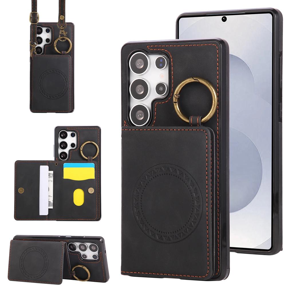 Magnetic Ring Crossbody Wallet Phone Case for Samsung Galaxy S25 Edge S24 Ultra S23 FE S22 Plus S21 S20 S10 Note 20 Flip Cover