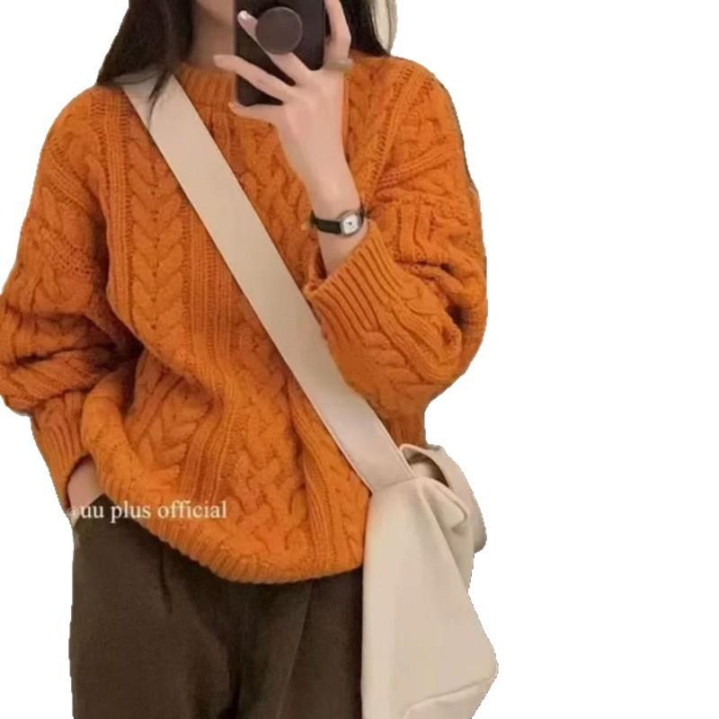 High quality thick stick needle twist sweater women's autumn and winter loose lazy wind knitted sweater top thick