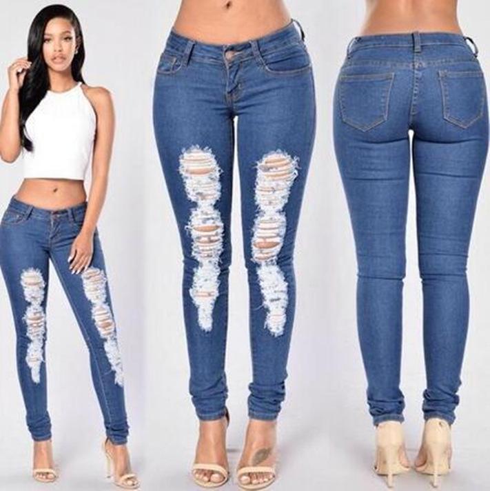 Women's European & American Style Ripped Skinny Jeans