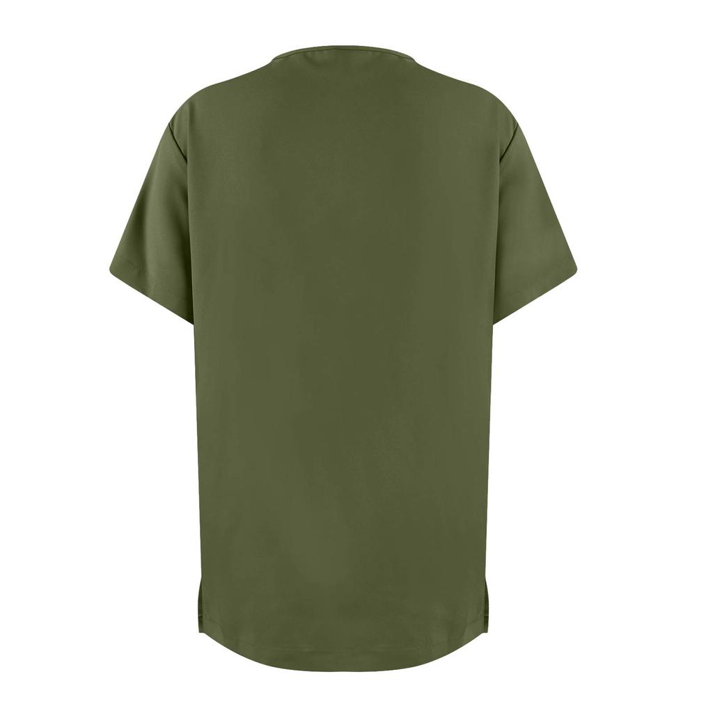 Moda Donna T-shirt Manica Corta Solida Scollo a V Motivo Tasca Lavoro