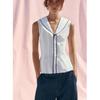 Spring and Summer New Women's Clothing Nautica Style V Neck Sleeveless Contrast Color Bows Trim Poplin Tops 3152006