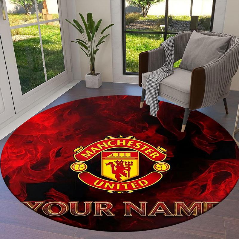 Manchester United F Custom Name Round Area Rug,Carpet Rug for Living Room Bedroom Sofa Playroom Decor,Non-slip Floor Mat