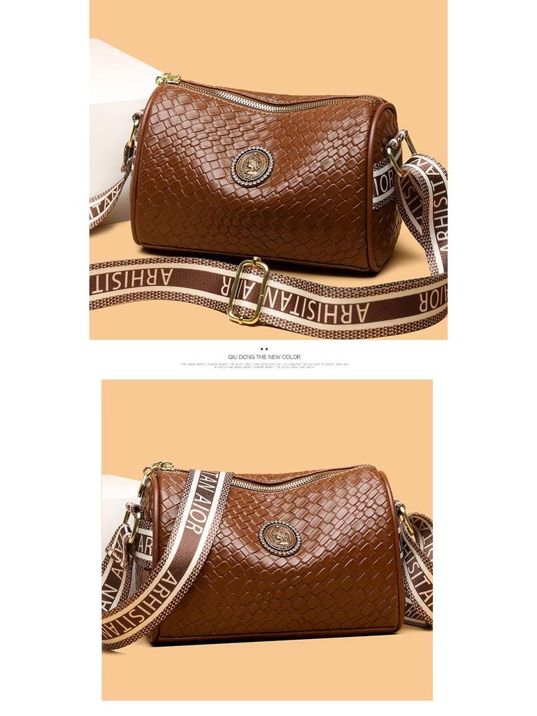 2025 Women's All-Season Soft Leather Cylinder Bag with Stone Pattern, Wide Shoulder Strap & Crossbody Functionality
