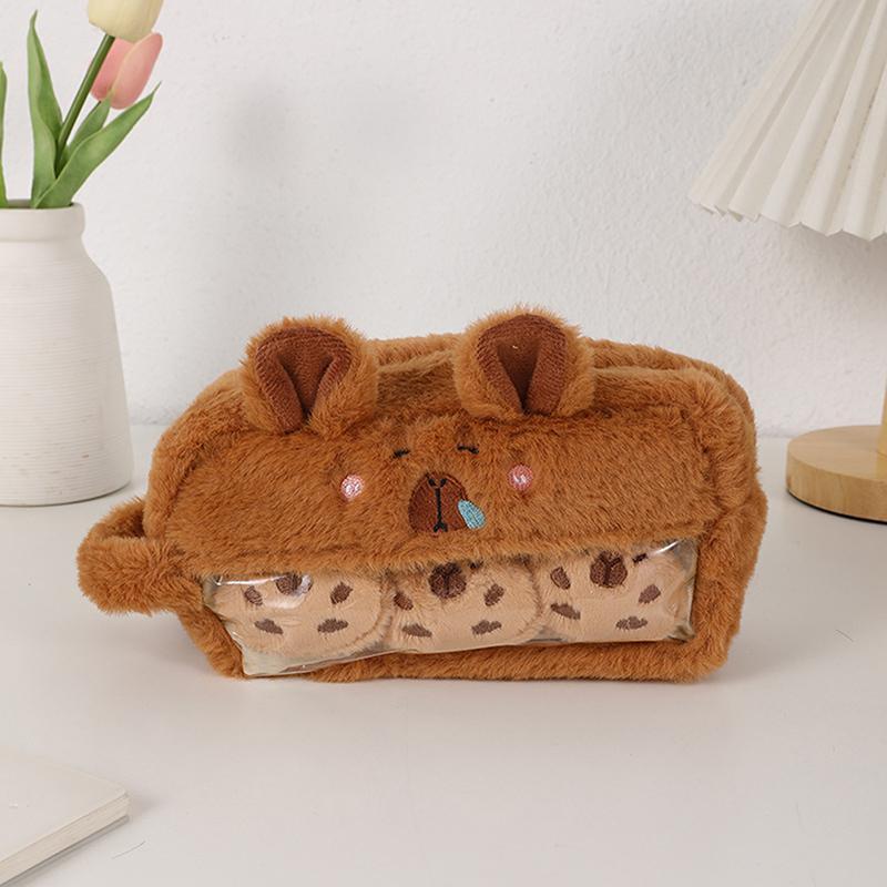 Cute Kawaii Large Capacity Capybara Pen Bag Funny Cartoon Fashion Capybara Plush Pencil Pouch School Supplies Birthday Gifts