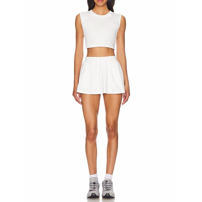 Sports Suit Women s Casual Sleeveless Top Running Fitness Anti-exposure High-rise Tennis Skirt S