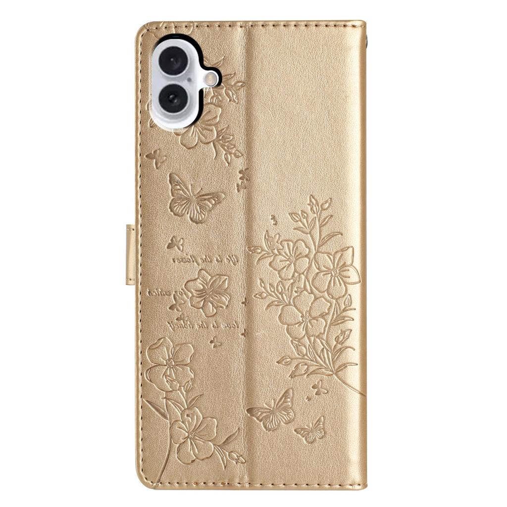 For iPhone 17 Wallet Phone Case Butterfly Floral Imprint Leather Flip Cover with Strap