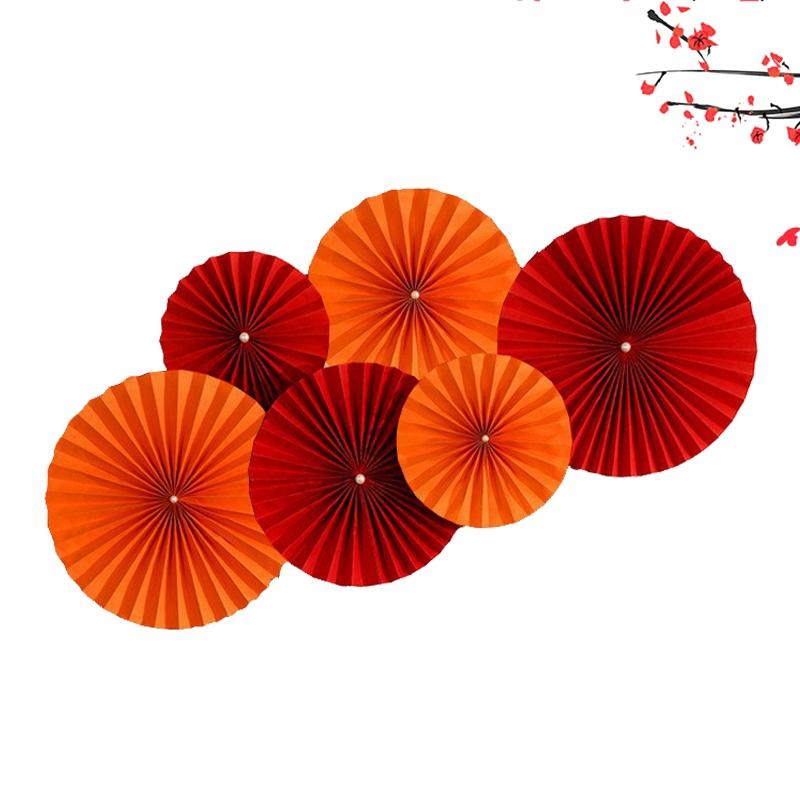 Chinese New Year Paper Fan Decor Chinese Wedding Red Paper Fan Hanging Ornament Crafts  Home Spring Festival Wedding Party Decor