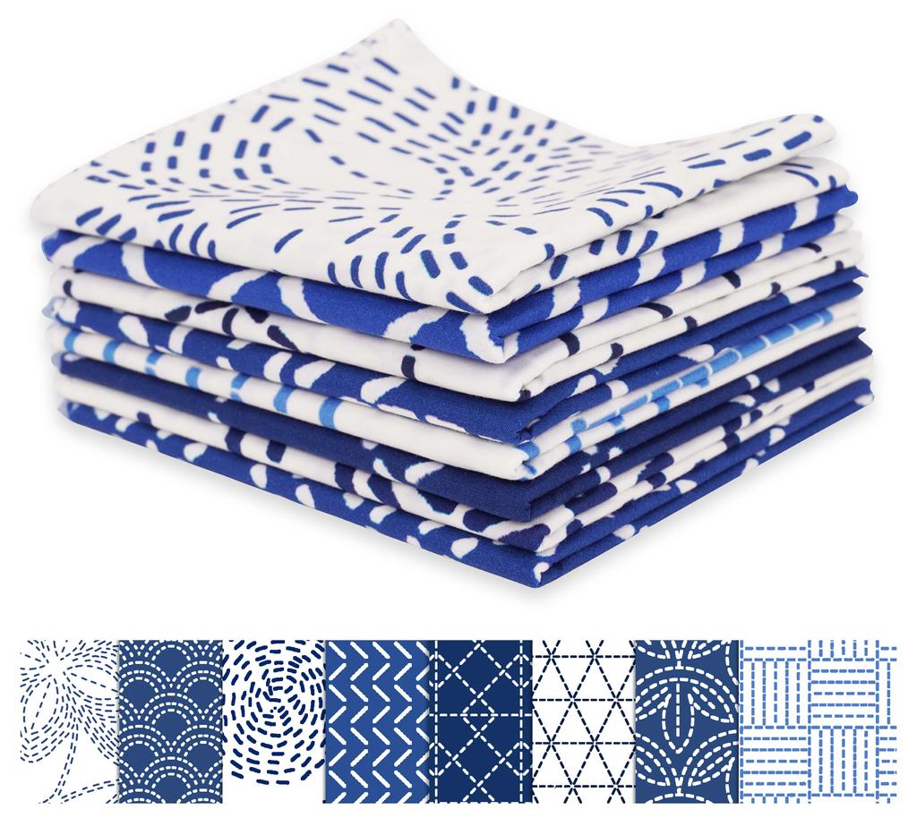 Soimoi 8 Pc Fat Quarter Bundle -  Japanese Sashiko  Print 18"x 22"  DIY Patchwork-  100  Cotton  Pre-Cut Quilting Fabric (White &
