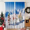 Cartoon Snowman Christmas Decorative Curtains Suitable for Bedroom Restaurant New Year Party Decorative Curtains 2 Pieces