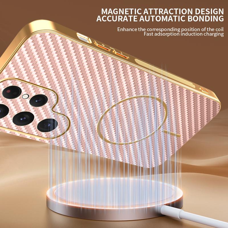 For Samsung Galaxy S25 Ultra Phone Case Carbon Fiber Textured Electroplated TPU Back Cover