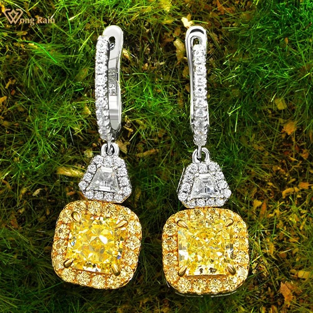 

Wong Rain Элегантные винтажные серьги-подвески из 100% стерлингового серебра 925 пробы с дробленым льдом 7*7 мм AAAAA, цирконы, драгоценные камни, висячие серьги для вечеринок, ювелирные украшения