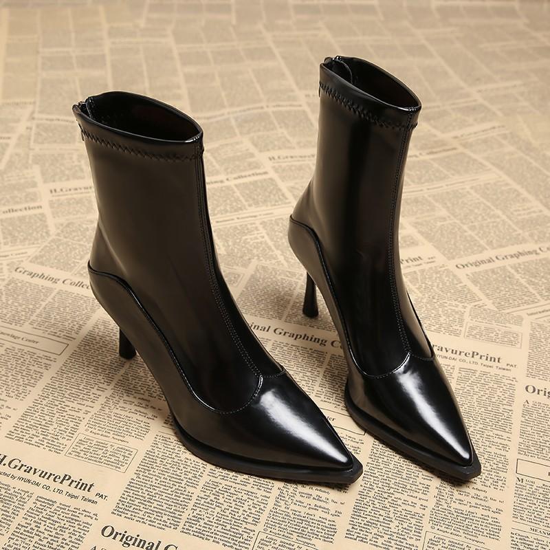 Short boots for autumn and winter 2026  new European and American slim heel patchwork bare boots  retro short boots