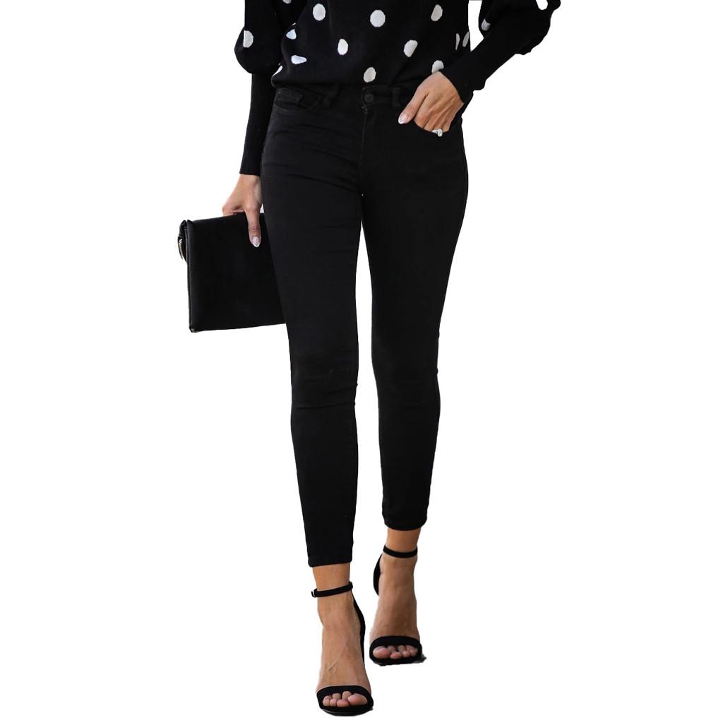 

(СУ)Жіночі вузькі джинсові стрейч-брюки із середньою талією на ґудзиках Джинси до литок S чорний