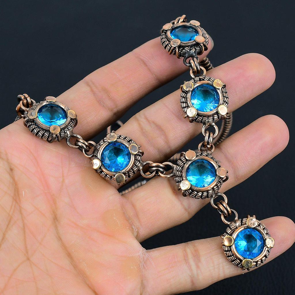 Blue Topaz Necklace Handmade Jewelry, 999 Copper Wire Wrapped Necklace Designer Gemstone Jewelry Adjustable Chain Necklace Gift For Mom