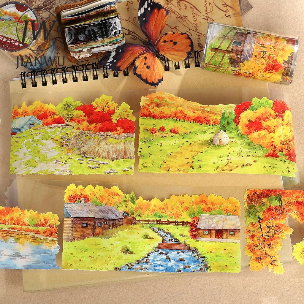 JIANWU 70mm*5m Autumn In Altay Series Vintage Tree Field Landscape Material Collage PET Tape Creative DIY Journal Stationery
