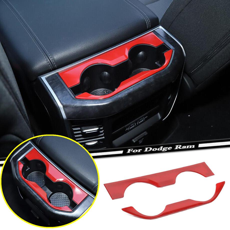 For 2019 - 2024 Dodge RAM 1500 ABS Red Interior Rear Water Cup Holder Trim Cover