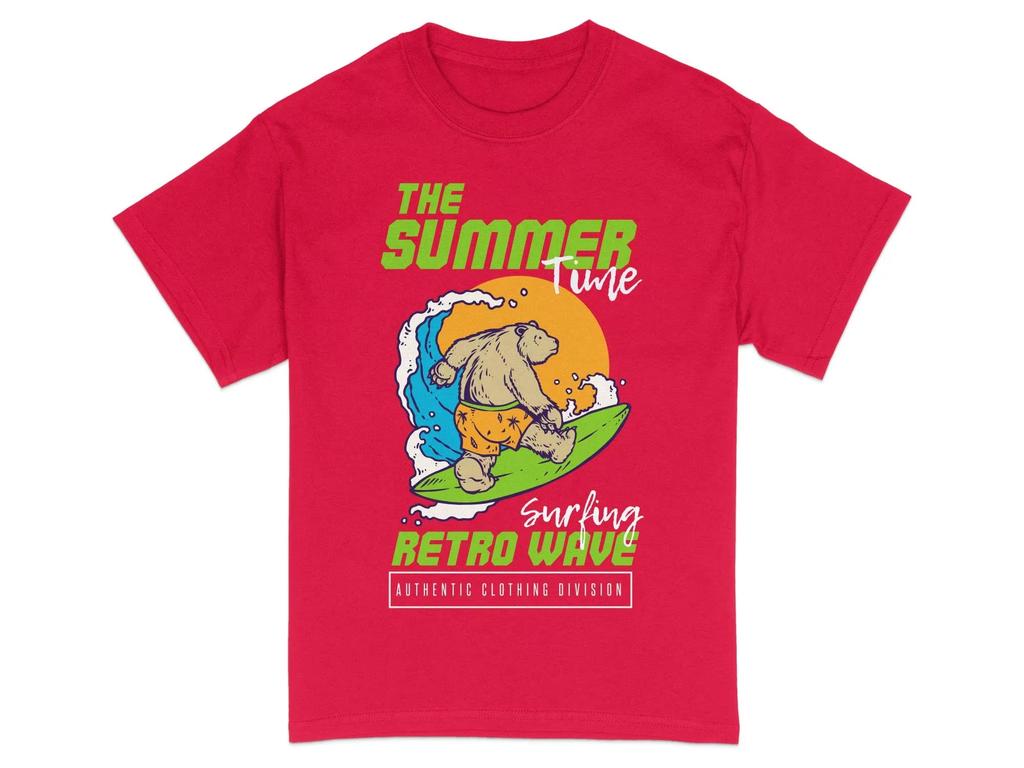 Retro Wave Summer Bear TShirt Unisex Beach Surfing Tee Vintage Style Graphic Print Shirt Comfortable and Soft Breathable Tee