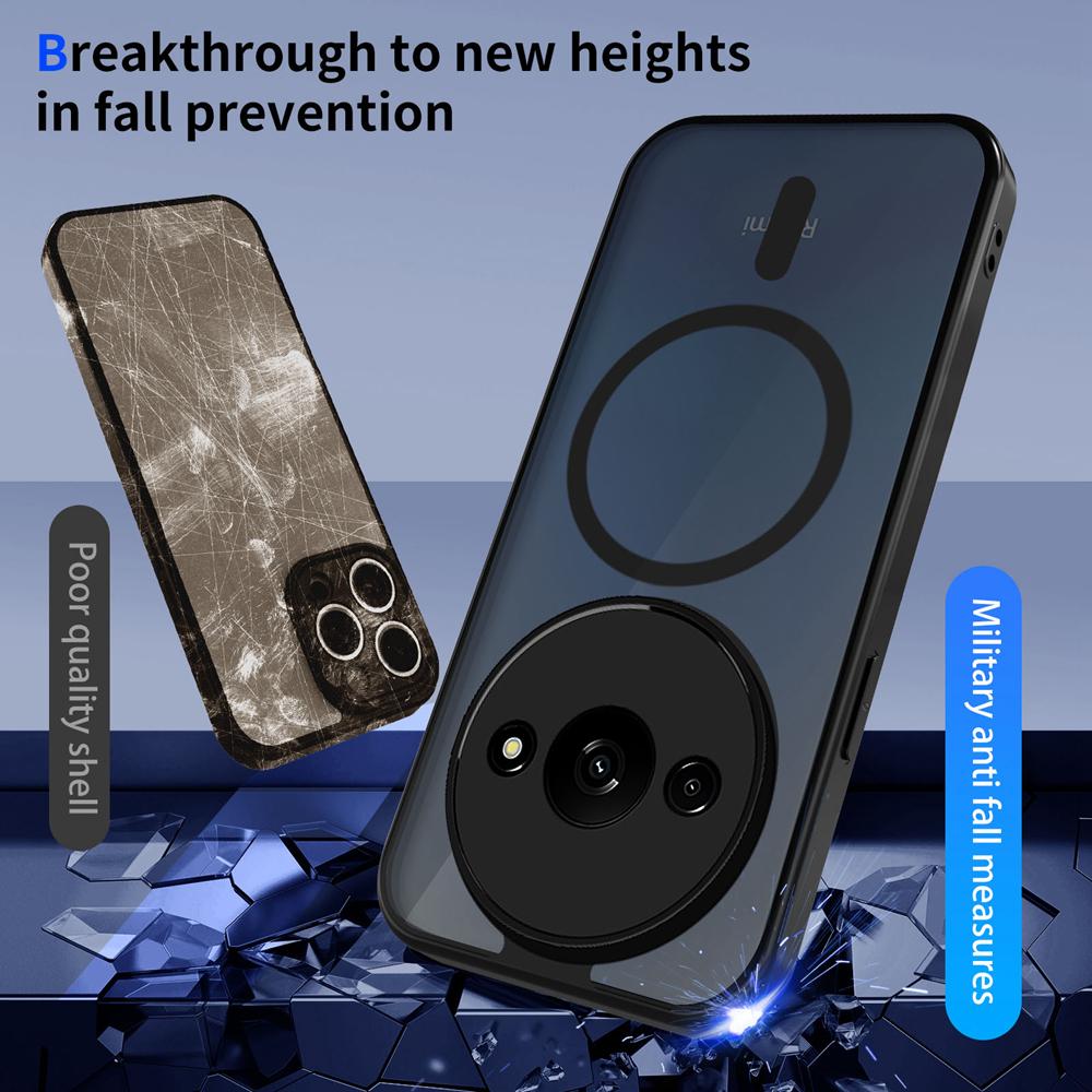 KEYSION Magnetic Phone Case for Redmi A3 A3X Soft Silicone+PC Matte Translucent Clear Shockproof Back Cover for Xiaomi POCO C61
