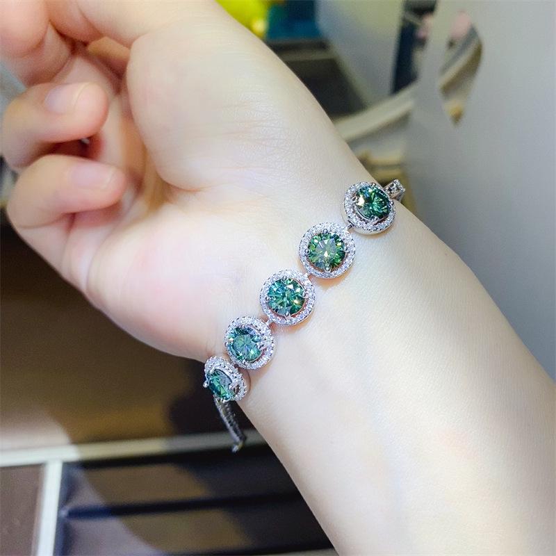 Luxury Green Moissanite Four-Piece Set: Ring, Pendant, Earrings, Bracelet in Classic Fashion