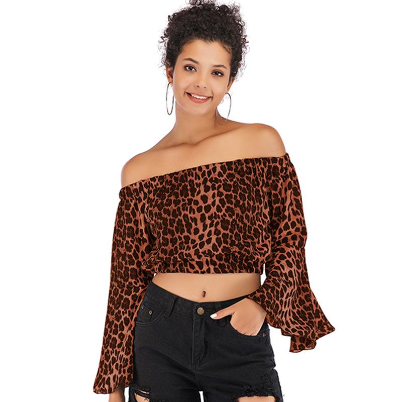 Модна та повсякденна сорочка з принтом із розкльошеними рукавами та вільним леопардовим принтом без бретелей
