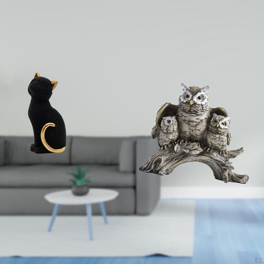 Cat Owl Resin Animal Sculpture Decorative Figurine Collectible Ornament for Entrance Bookshelf