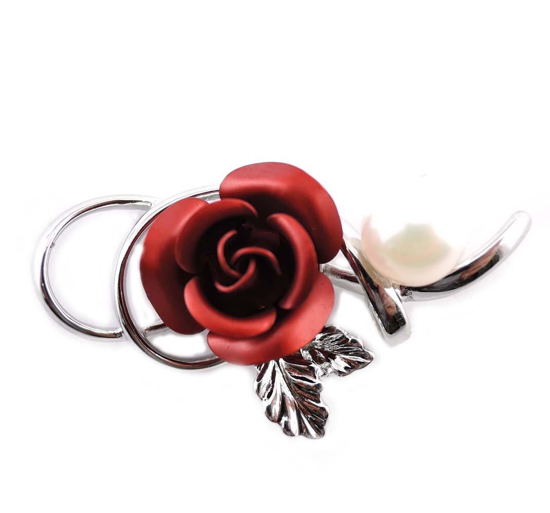 

ISUZU MSJ Tuck Brooch Akoya Rose Colored Petals Leaves Red 4978-RD