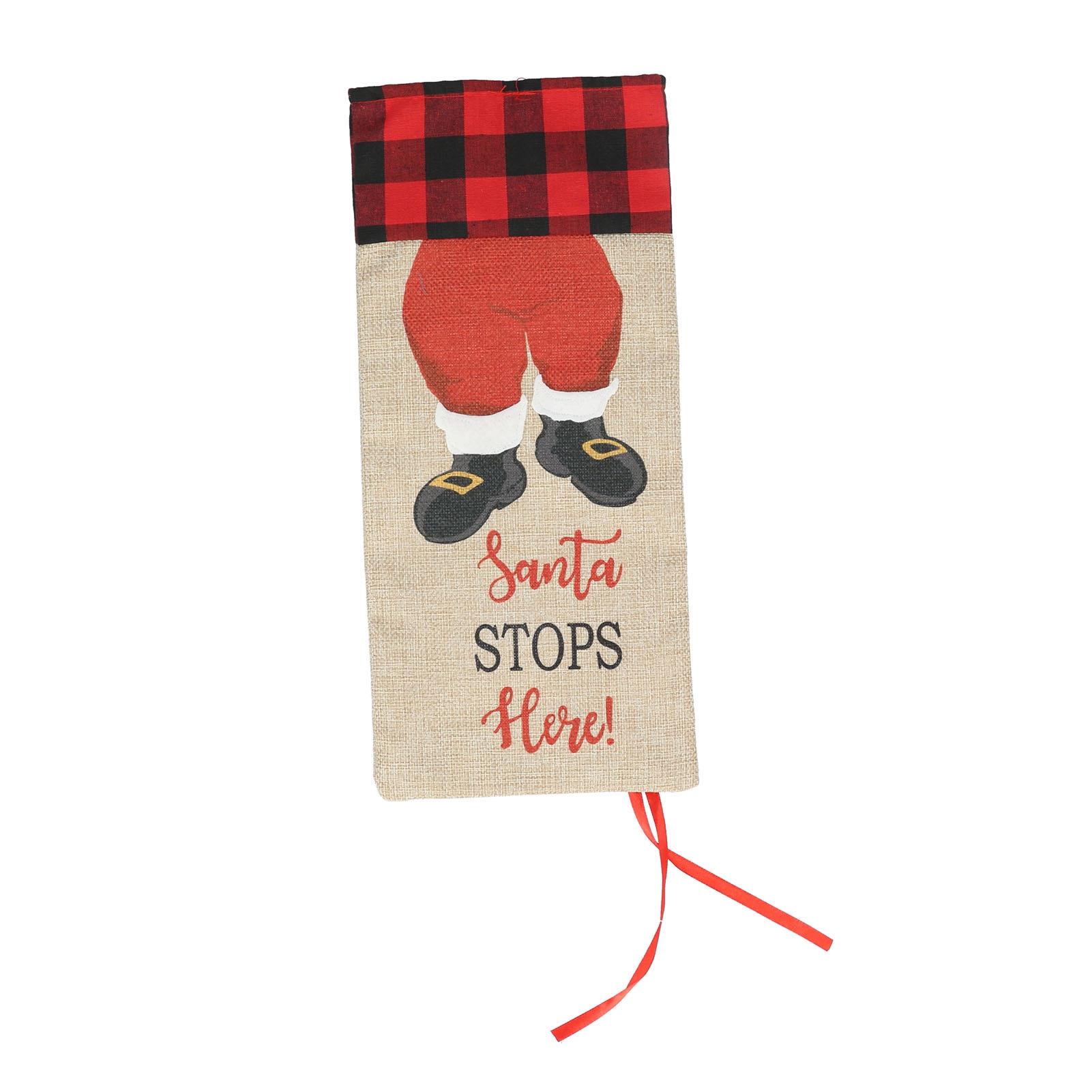 Christmas Santa Grid Design Champagne Bottle Cover Bag Sleeve Christmas Gifts for Party Red and Black Check