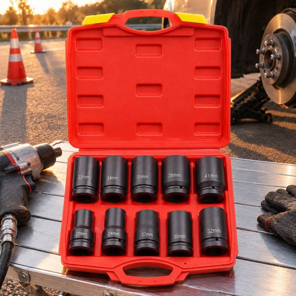 10 Pieces 1 Inch Drive Impact Socket Set HeatTreated Heavy Duty Kit Tool for Mechanics,