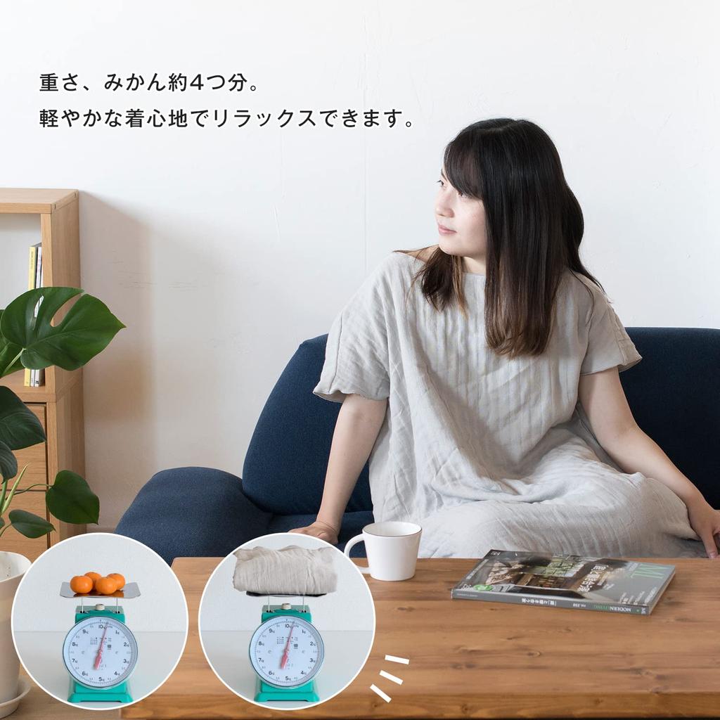 Bloom Gauze Made in Short Sleeve Loungewear/One-Mile Wear, Triple-Layer Dress, Women's, Japan, (Gray)