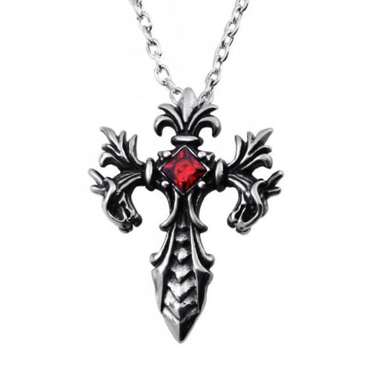 European Retro Men s Titanium Steel Rhinestone Cross Pendant Necklace