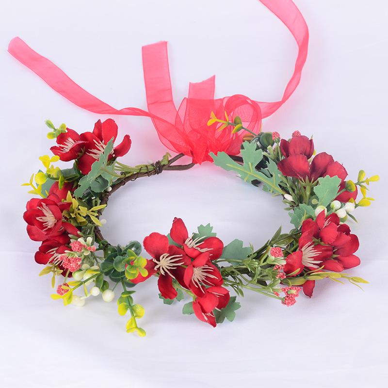 

Ретро Цветочная Повязка на Голову: Весенне-летние цветы и листья для свадебной фотосессии в ханьфу красный