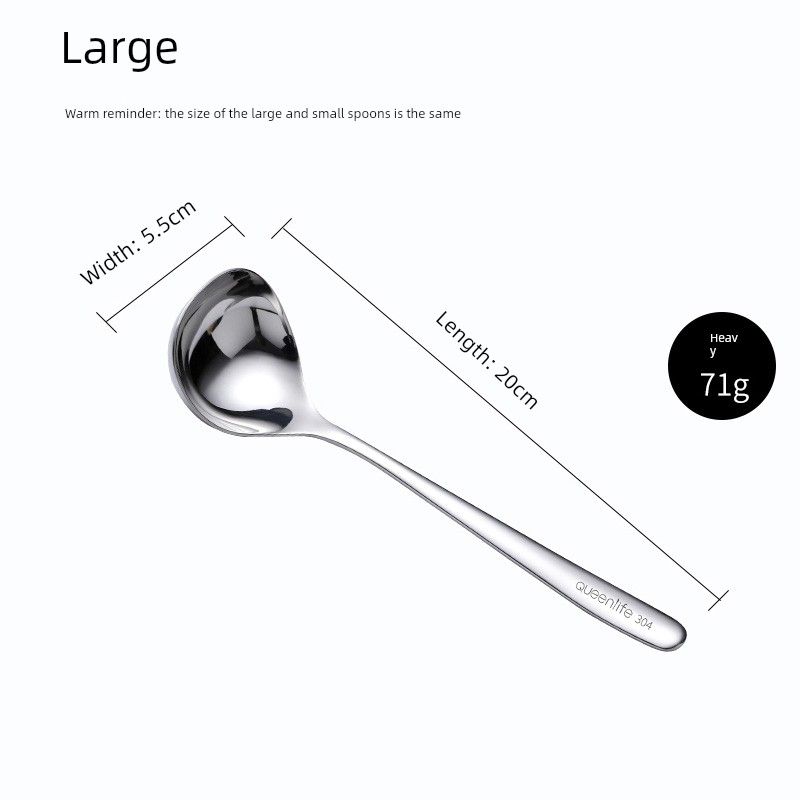 

High-Grade 304 Stainless Steel Spoon Long Handle Seasoning Spoon Ladle Spoon Big Head round Spoon Porridge Spoon Soup Drinking Spoon Large Size One