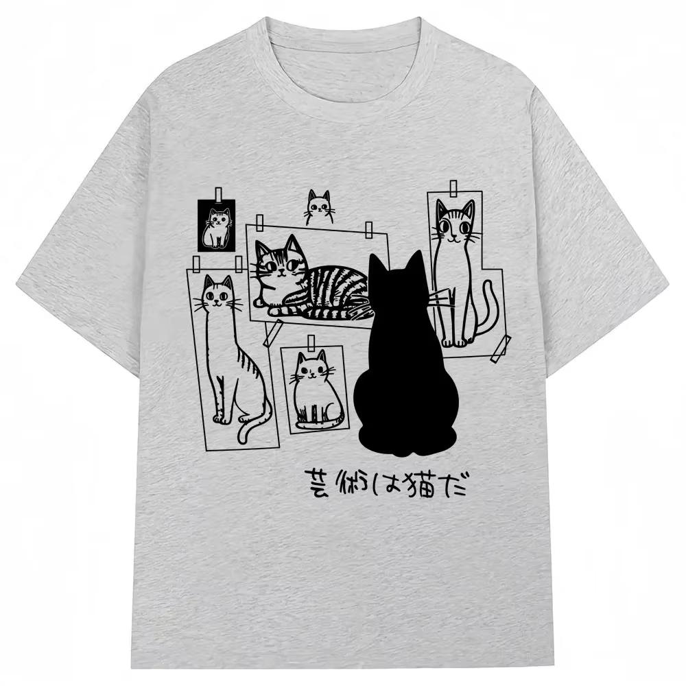 

Japanese Style Cat Printed T Shirts for Men Women Cotton Short Sleeve Tshirt Causal Trendy Loose Oversized T-shirt Mens Clothes 5XL