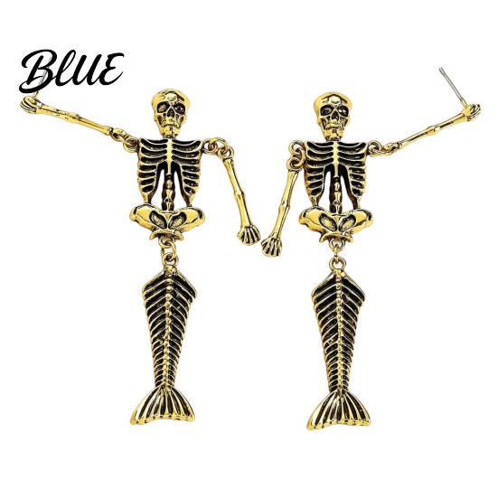 Long Draped Skull Earrings 1 Pair Gothic Skeleton for Women Spooky Articulated Dangle Jewelry Punk Halloween Party Costume Accessories Niche
