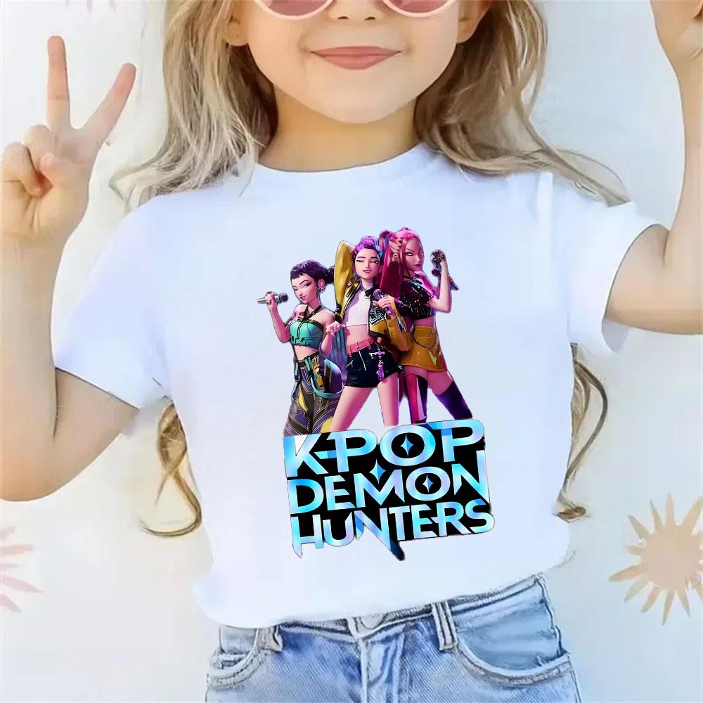 KPop Dämonenjäger T-Shirt Sommer Kurzarm-Tee für Freizeit Locker Mädchen Junge Grafikdruck Oberteile