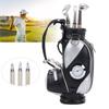 Mini Desktop  Golf Bag Pen Clock  Zinc Alloy PU Leather with Golf Pens Souvenir Set GiftBlack