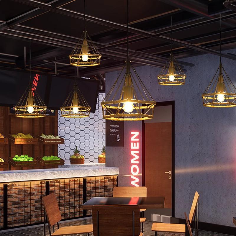 American Vintage Industrial Wind Hemp Rope Chandelier Nordic Modern Restaurant Bar Grill Pendant Lamp Balcony Home Decor LED