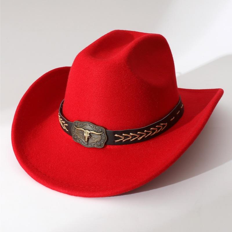 Jazz hat with cow head decoration, unisex vintage ethnic style decoration, European and American style Xiyin cowboy hat