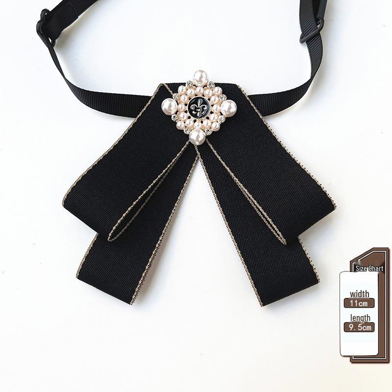 Korean Retro Bow Tie & Pearl Brooch - Women's Uniform Accessory
