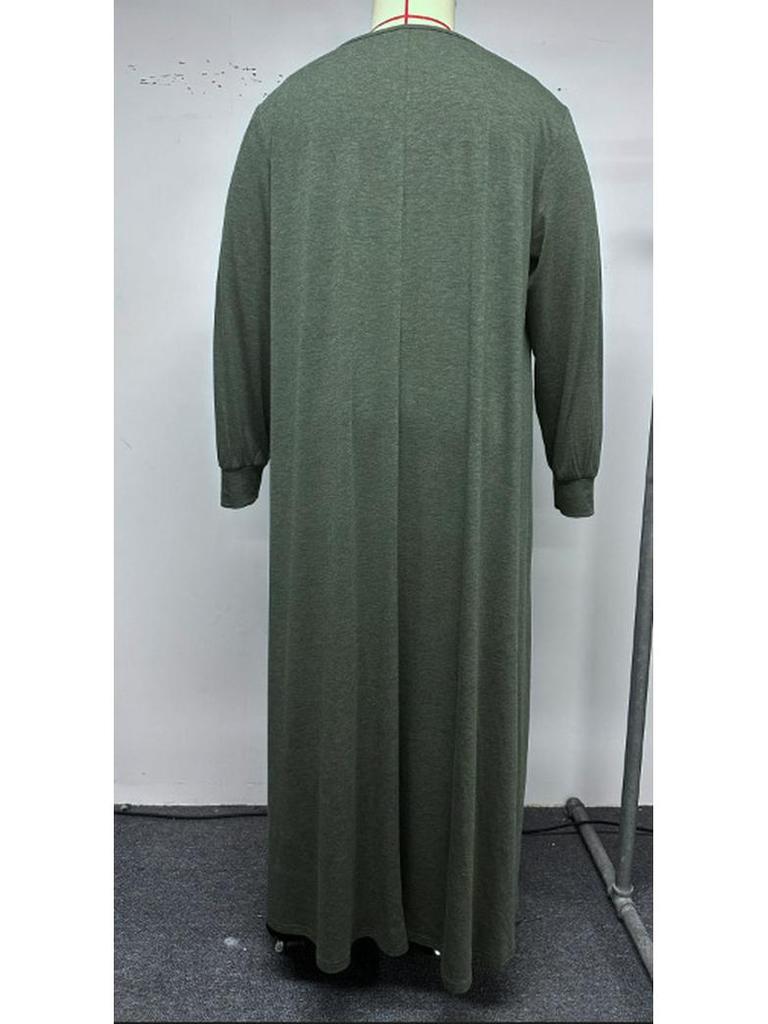 Plus Size Autumn Street Fashion Loose Knit Dress - Solid Color, Round Neck, Long Sleeve