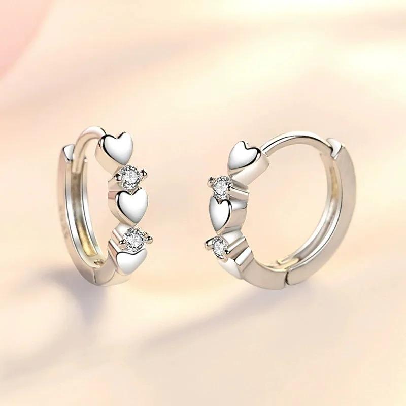 925 Sterling Silver Small Hoop Earrings For Women Luxury Elegant Love Heart Cubic Zirconia Earring Classic Party Wedding Jewelry