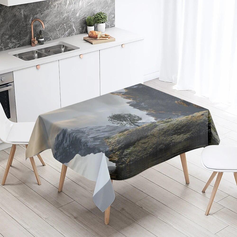 Mountains and Lakes Scenery Tablecloth Outdoor Camping  Antifouling Waterproof Home Kitchen Table Decoration