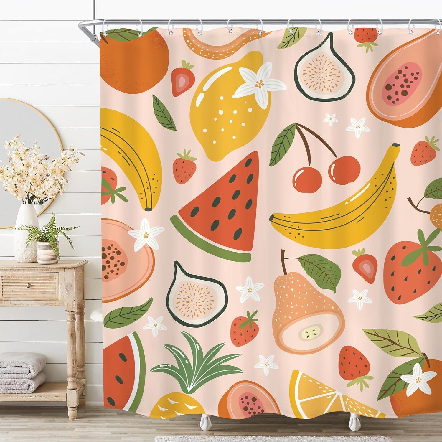 

A Tropical Fruit Fiesta Shower Curtain: Brighten Up Your Bathroom with This Vibrant Design Featuring a Variety of Juicy W90XH180cm